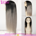 Fábrica de belleza superior del pelo humano peluca de peluca delantera del cordón del pelo humano gris alto quaity Qingdao